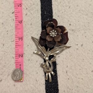 Vintage Silver and Brown Floral Brooch